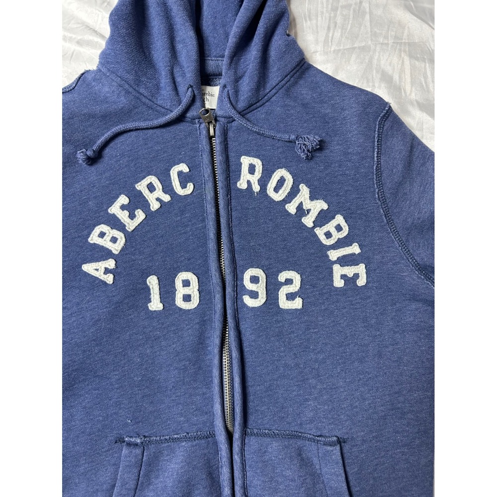 Abercrombie & Fitch Mens Full Zip Hoodie Blue Applique Logo Sweatshirt Medium - Picture 4 of 13